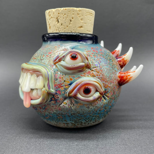 Large bizarre glass cork jar detail view - premium glass art