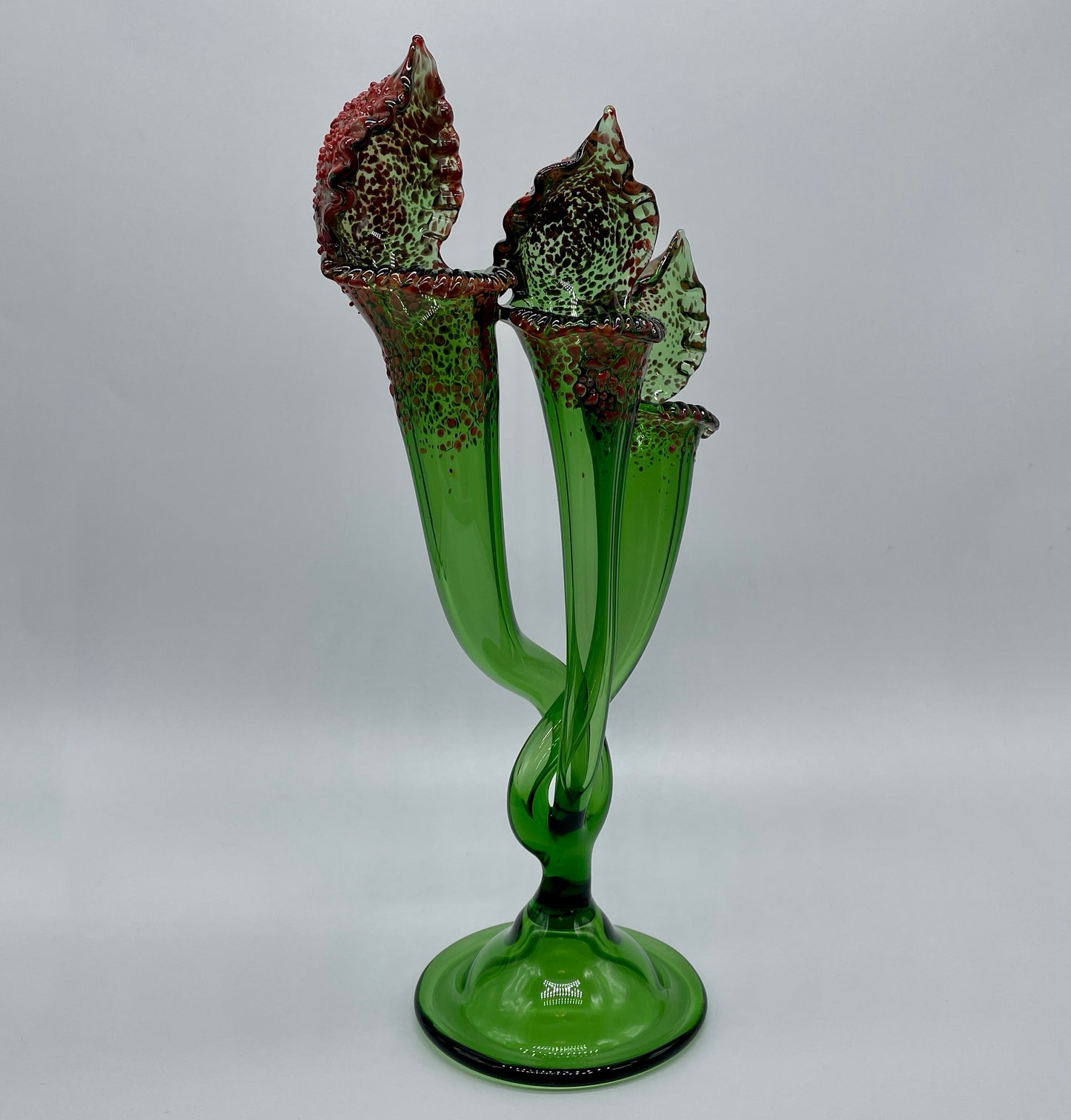 3 stem pitcher plant sculpture glass art - premium handcrafted piece