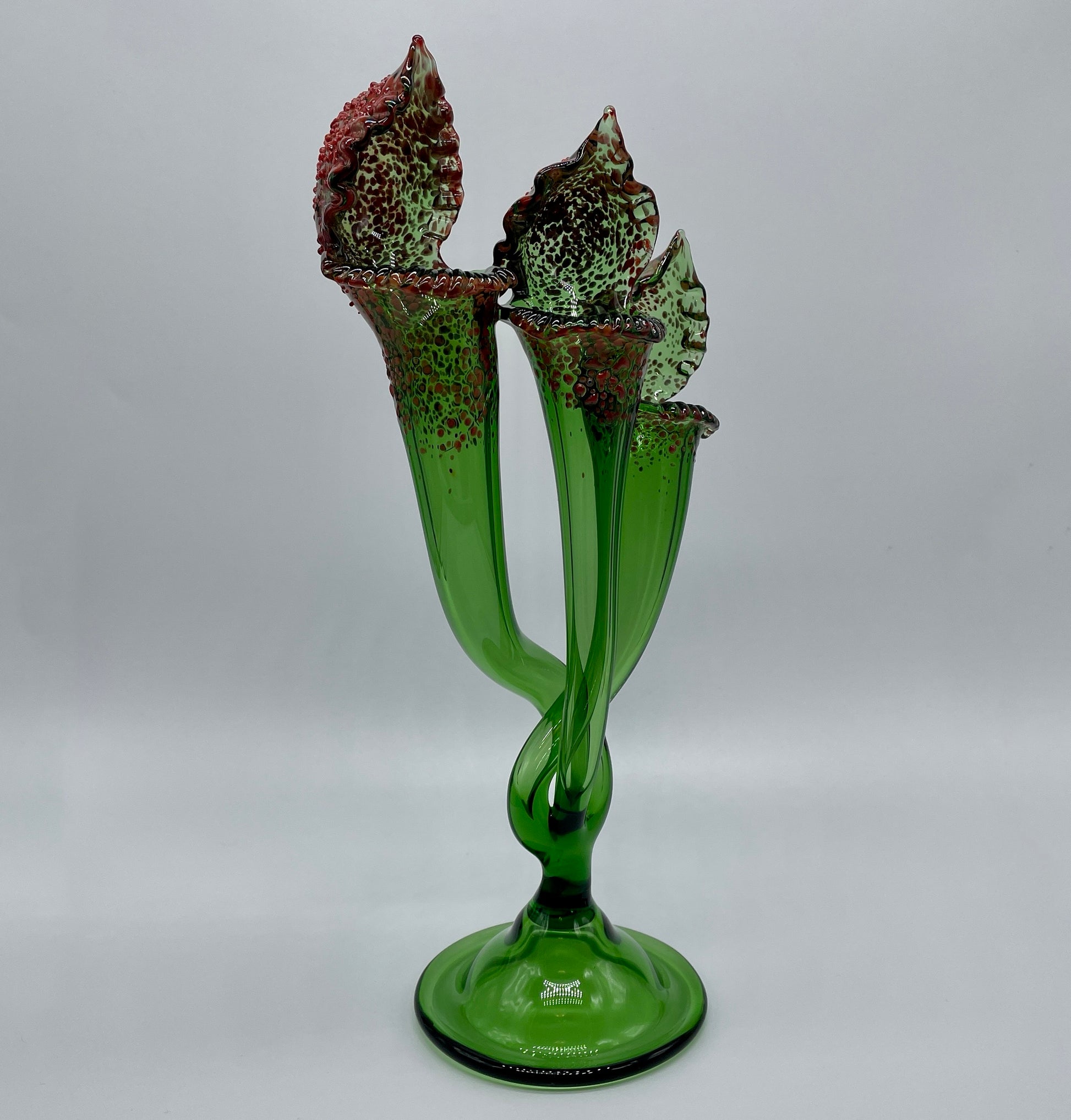 3 stem pitcher plant sculpture glass art - premium handcrafted piece