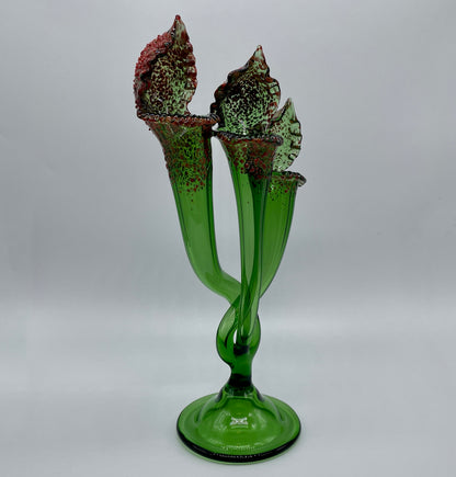 3 stem pitcher plant sculpture glass art - premium handcrafted piece