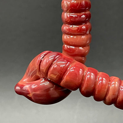 Large glass earthworm heart shaped pendant by Leviathan Glass - artisan detail