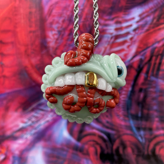 Hand-blown glass Worm eater pendant by Leviathan Glass