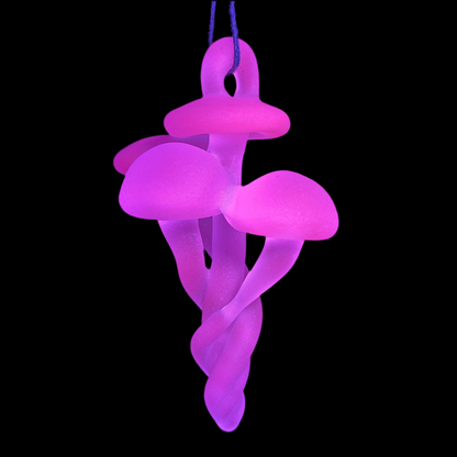 Blacklight mushroom pendant craftsmanship - artisan glass work