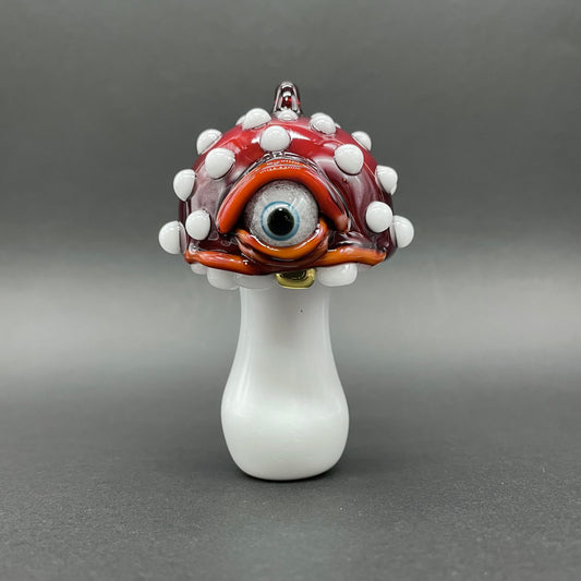 Hand-blown glass Cyclops mushroom ornament by Leviathan Glass