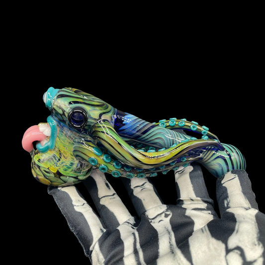 Hand-blown glass Tentacle tongue bubbler by Leviathan Glass