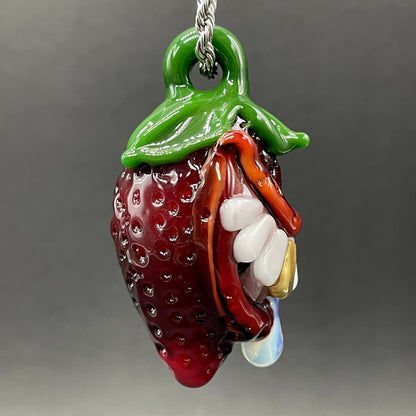 Toothy strawberry pendant by Leviathan Glass - artisan detail