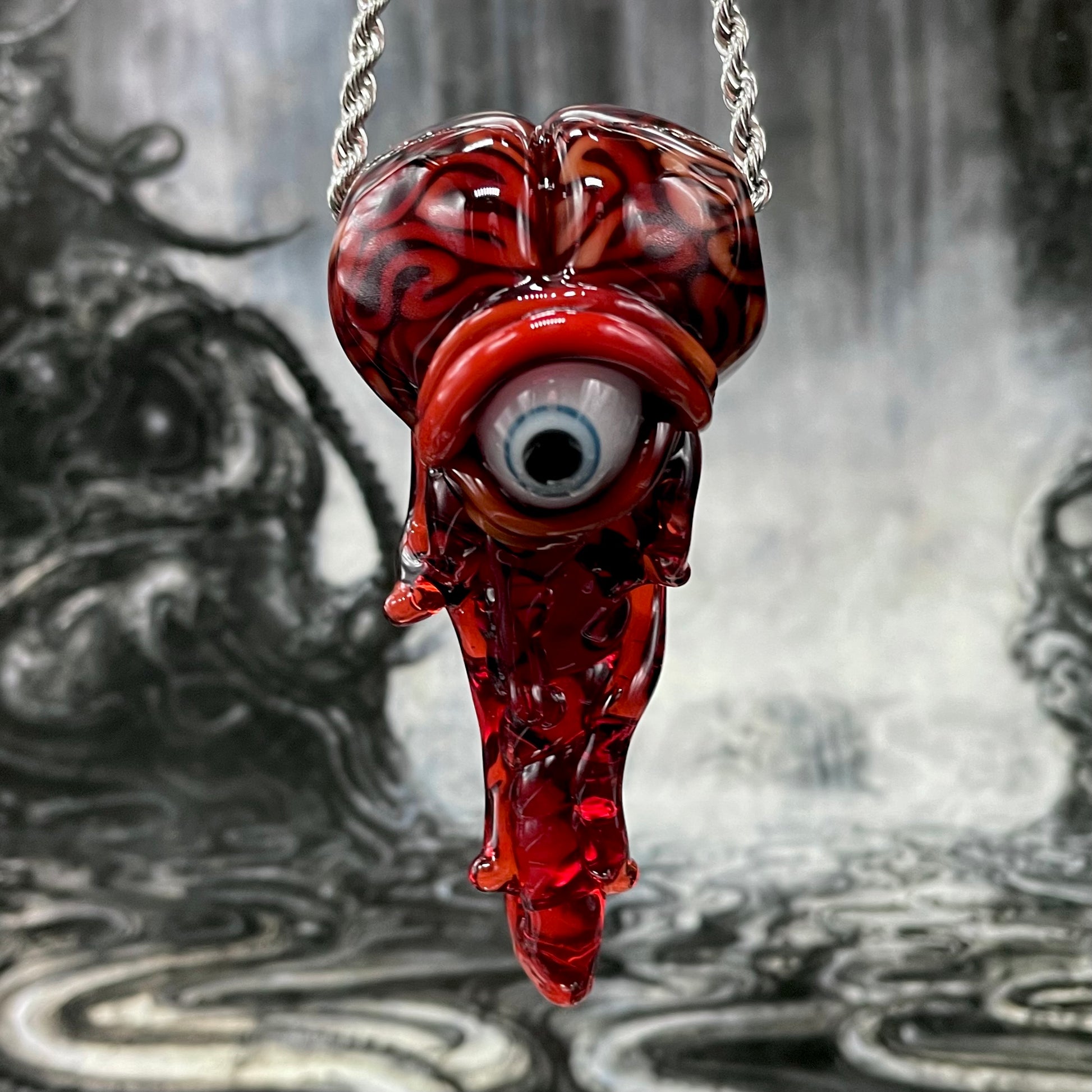 Brain pendant detail view - premium glass art