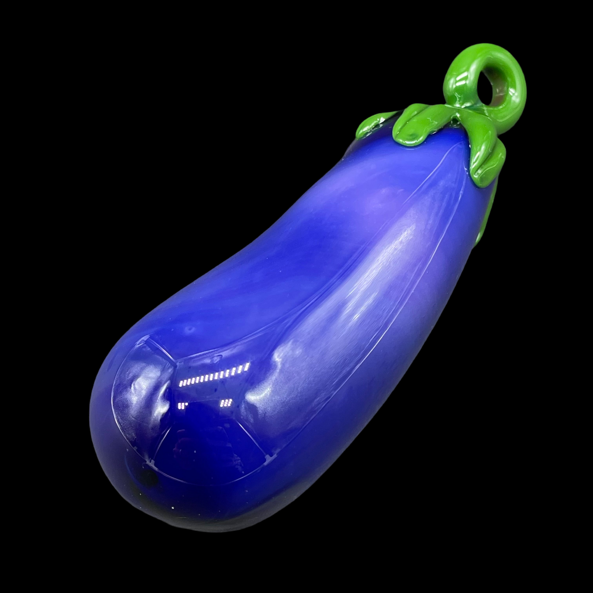 Hand-blown glass Eggplant ornament by Leviathan Glass