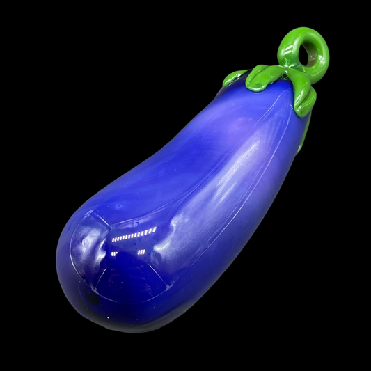 Hand-blown glass Eggplant ornament by Leviathan Glass