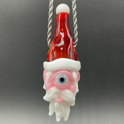 Cyclops Santa glass pendant detail view - premium glass art