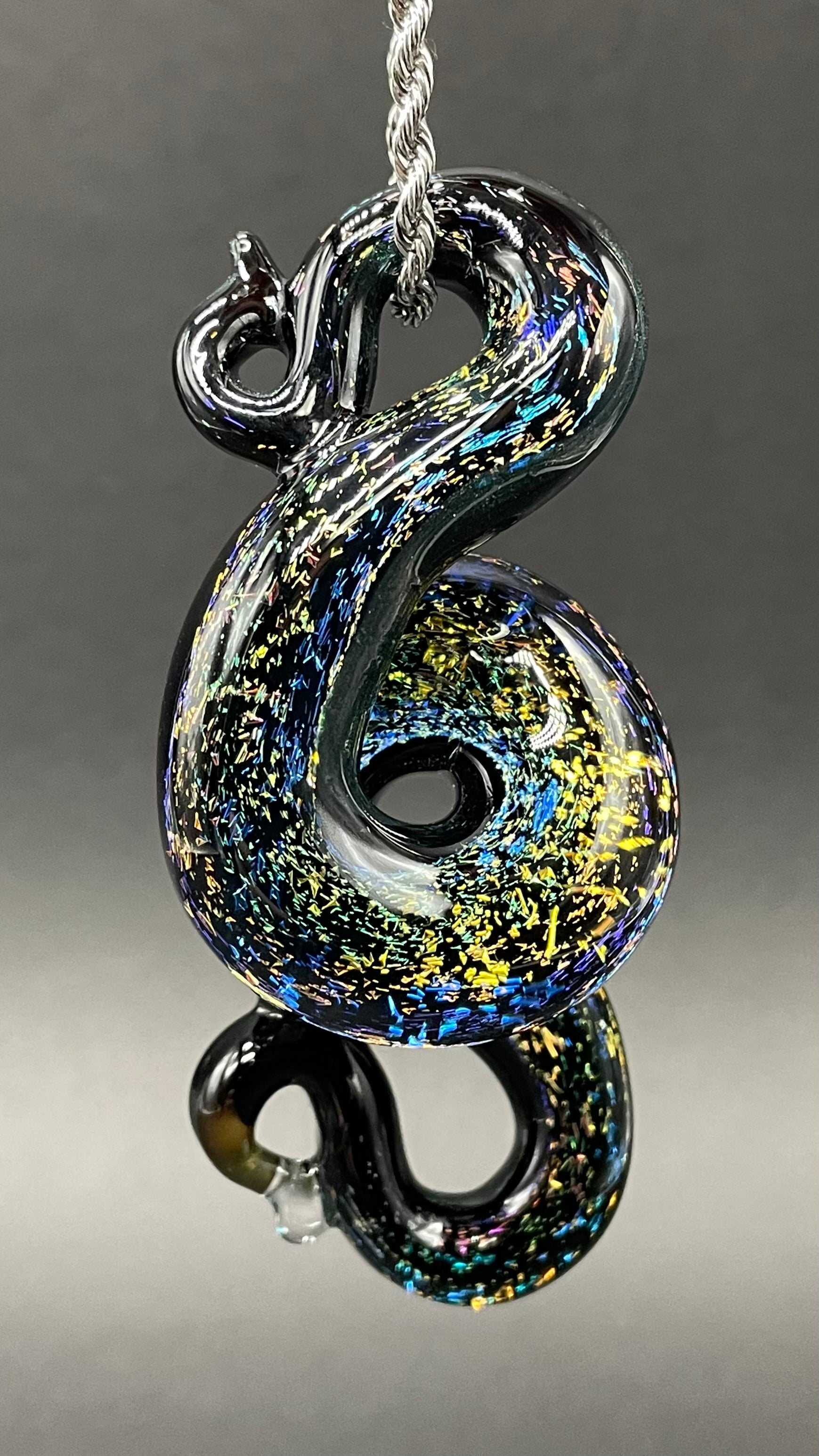 Hand-blown Dichroic rainbow sparkle snake pendant - Leviathan Glass original