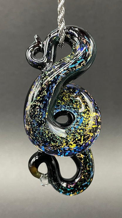 Hand-blown Dichroic rainbow sparkle snake pendant - Leviathan Glass original