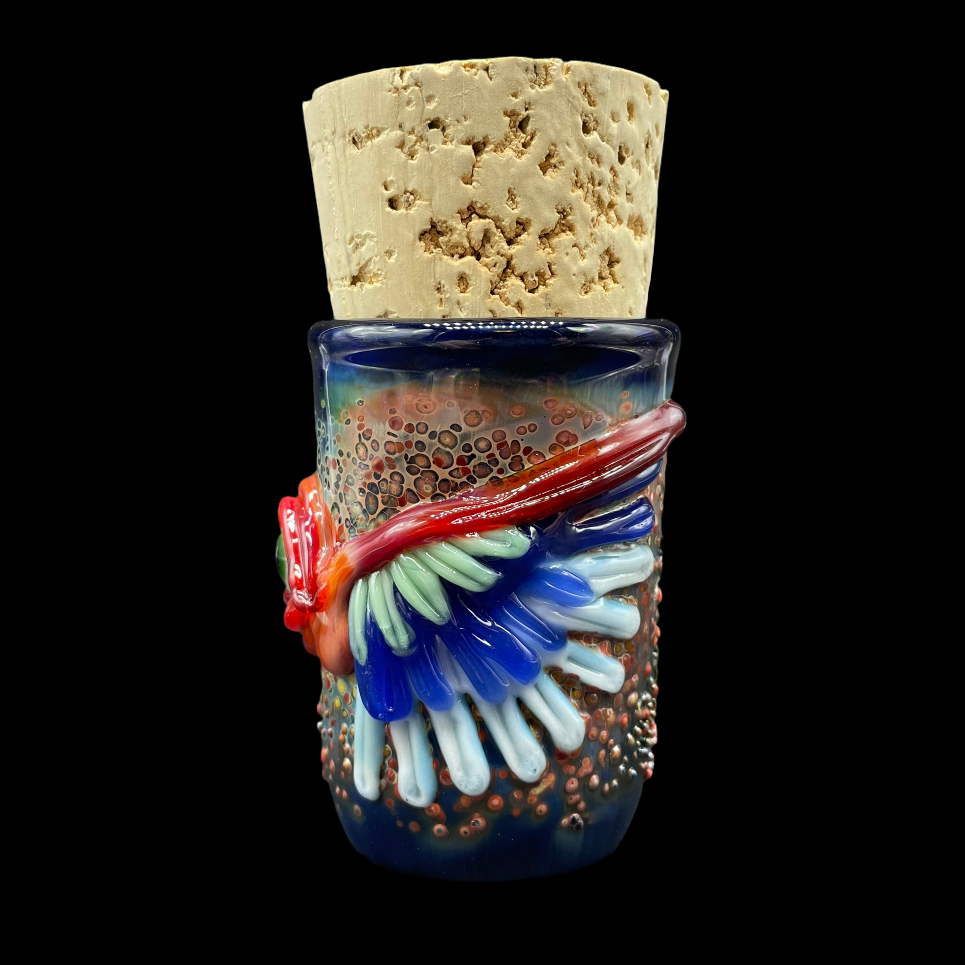 Hand-blown glass Winged phoenix cork jar by Leviathan Glass