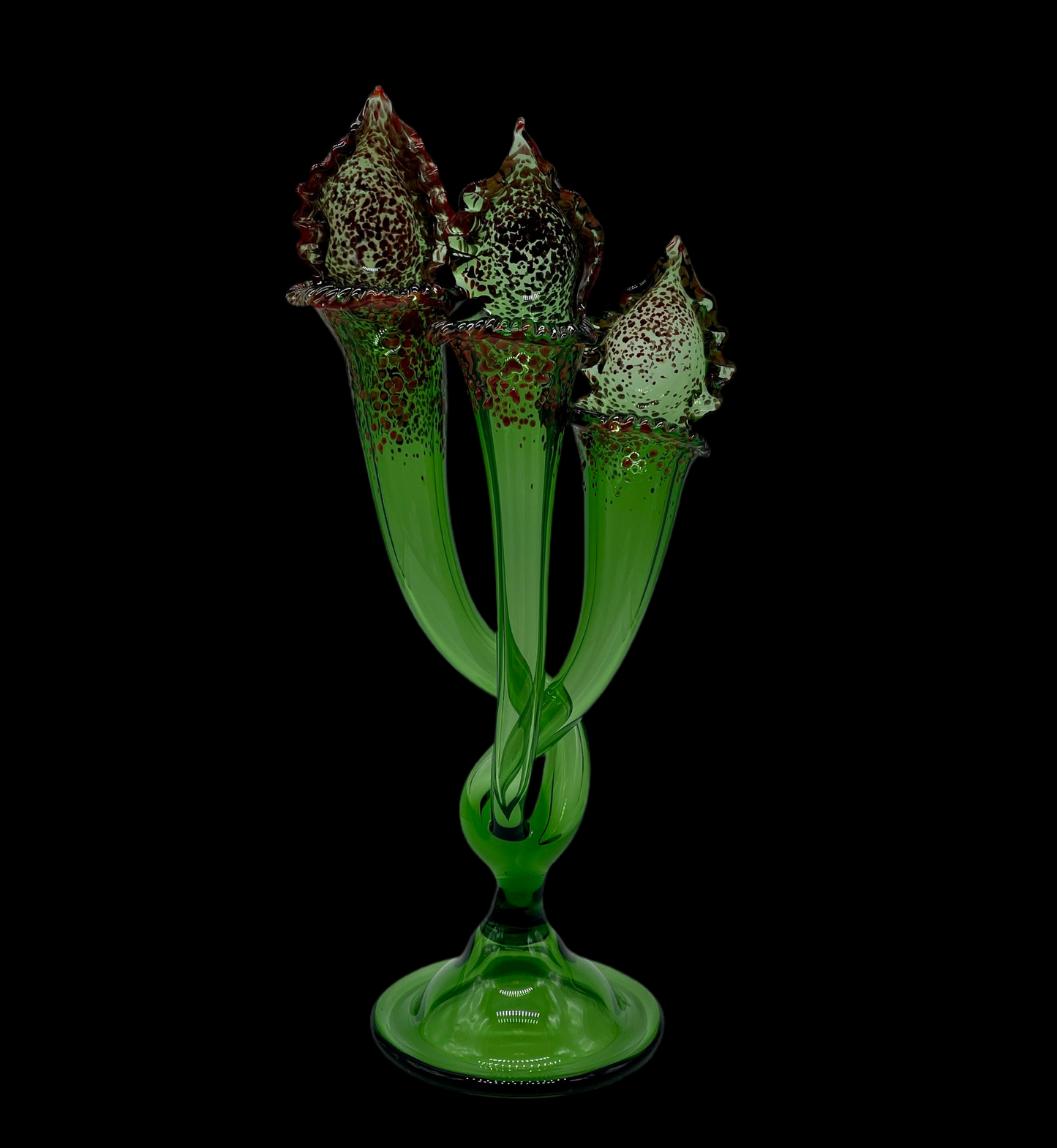 Hand-blown glass 3 stem pitcher plant sculpture by Leviathan Glass