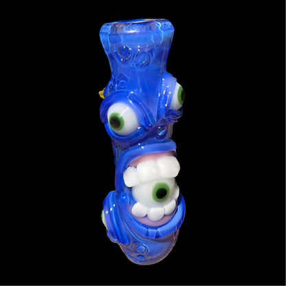 Hand-blown glass Sonic Eat Me Chillum by Leviathan Glass
