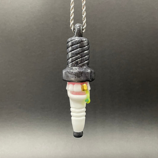 Hand-blown glass Sparky the Glass spark plug pendant by Leviathan Glass