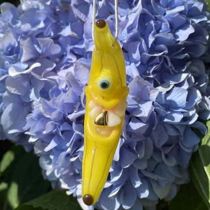 Close-up of Banana pendant - handcrafted glass