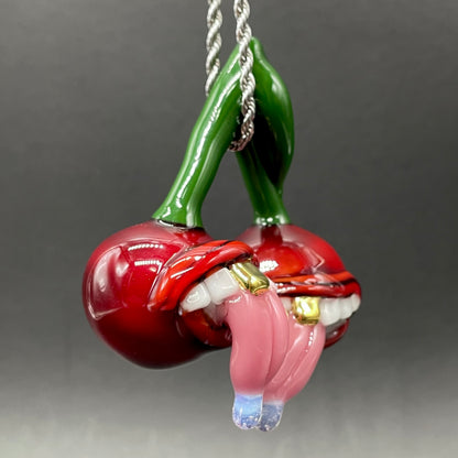 Hand-blown Cherry lover pendant - Leviathan Glass original