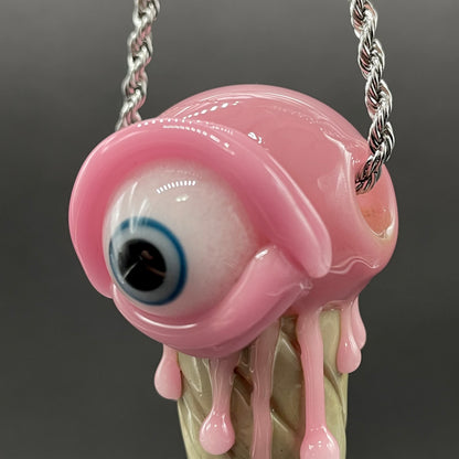 Hand-blown Eye scream cone pendant - Leviathan Glass original