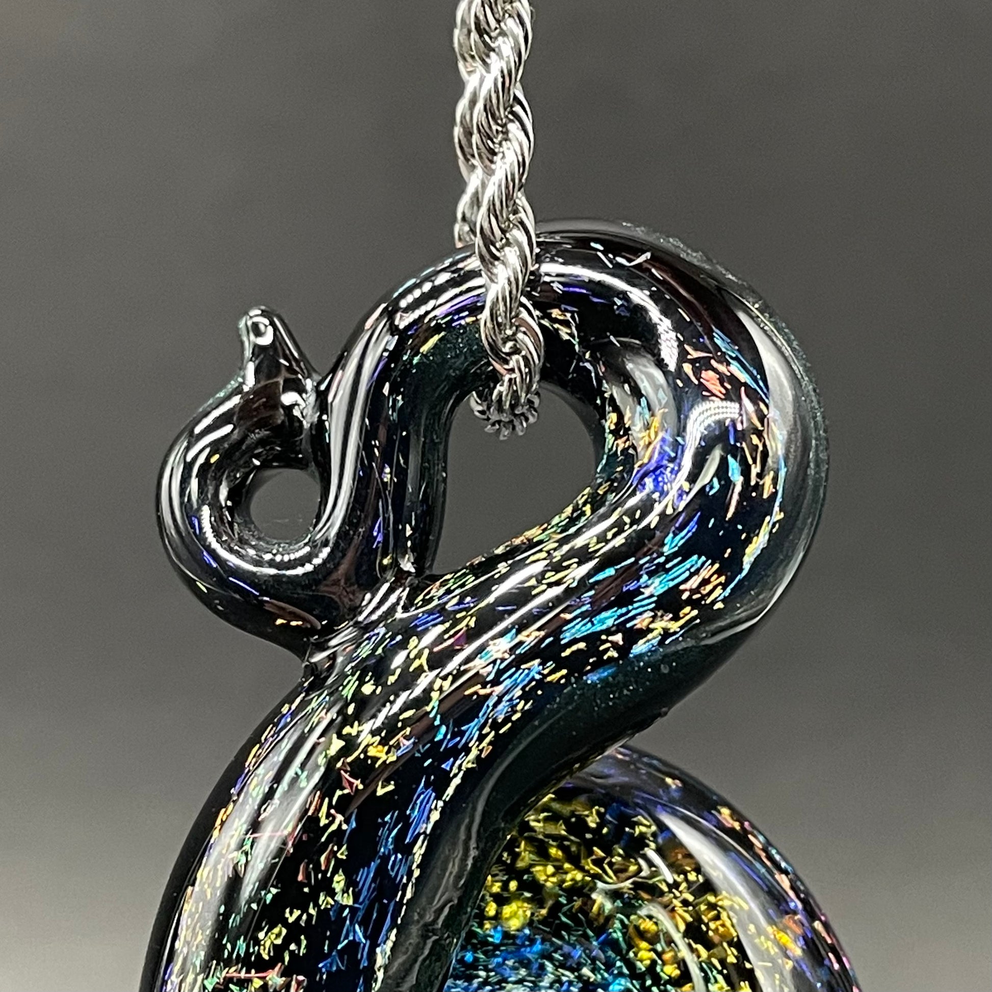 Hand-blown Dichroic rainbow sparkle snake pendant - Leviathan Glass original