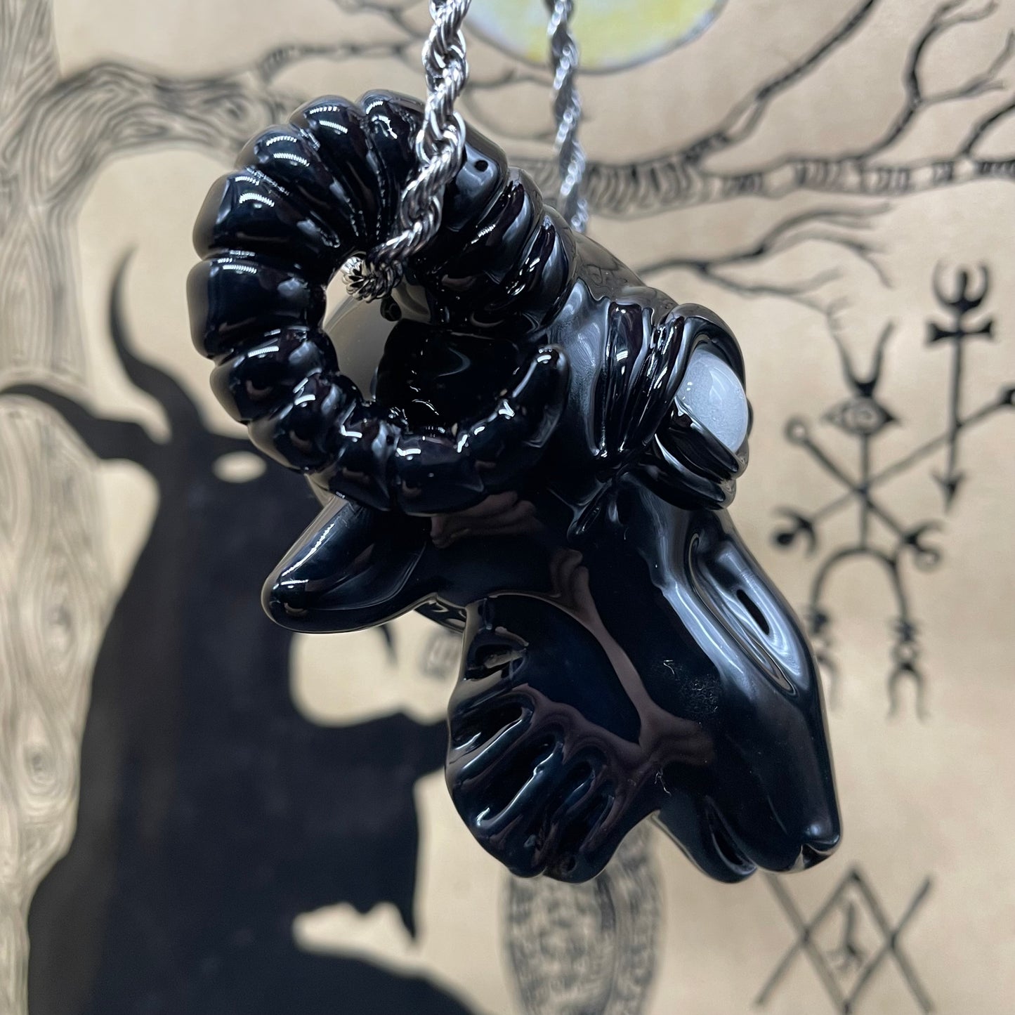Hand-blown Black Philip pendant - Leviathan Glass original