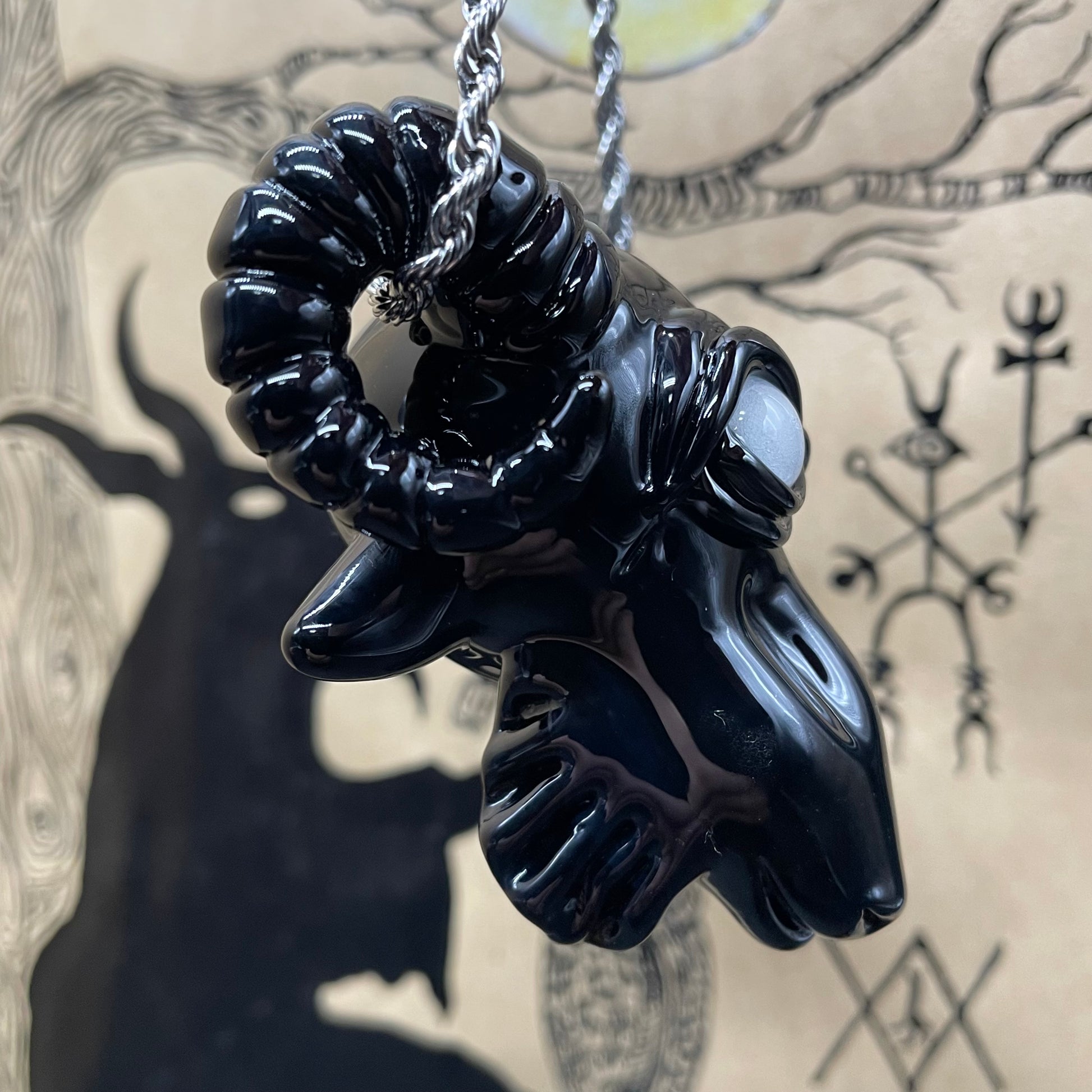 Hand-blown Black Philip pendant - Leviathan Glass original
