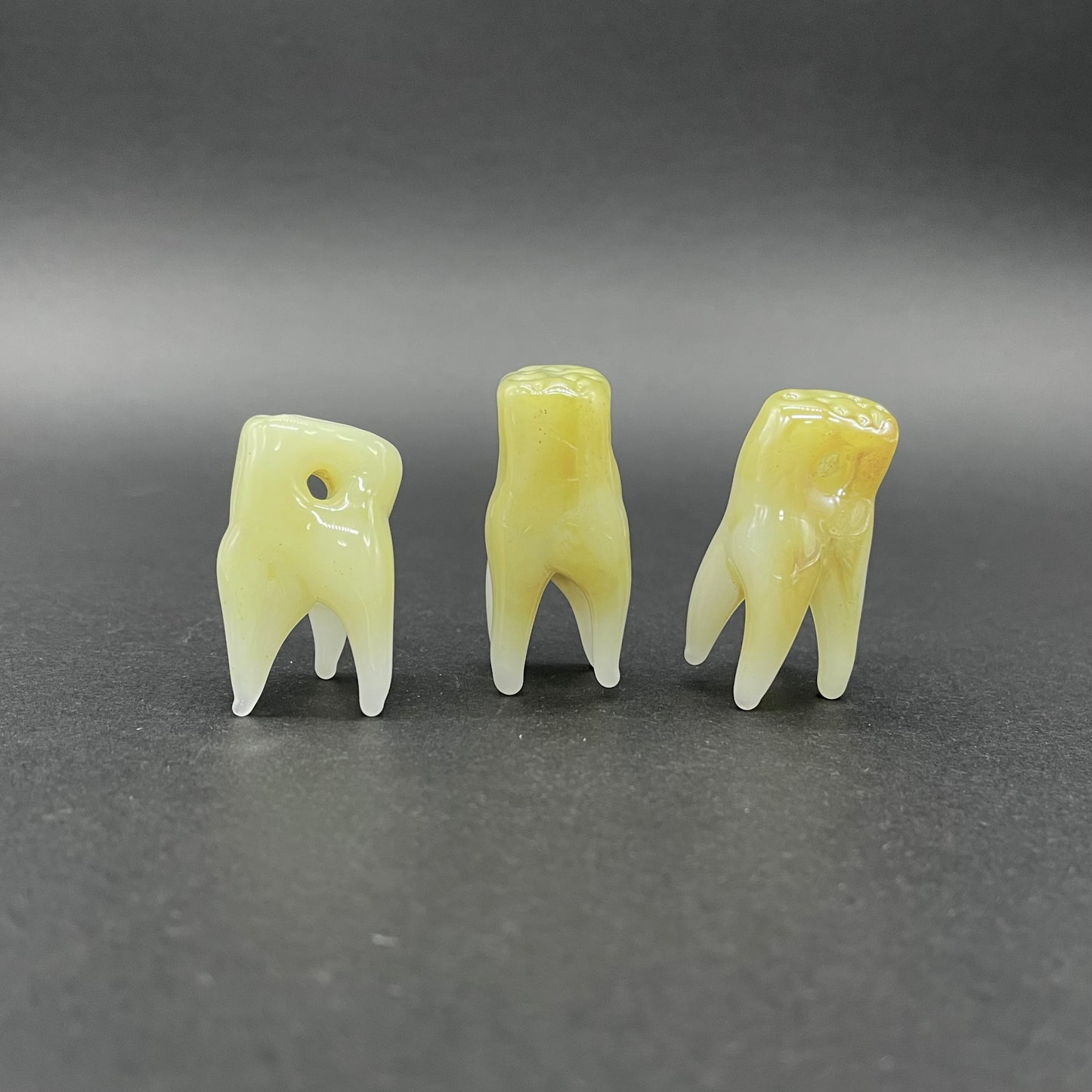 Hand-blown glass 3 glass tooth beads by Leviathan Glass