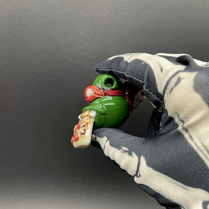 Hand-blown Glass Ninja Turtle Pendant – Handmade Raphael Pizza Necklace, TMNT Fan Jewelry - Leviathan Glass original