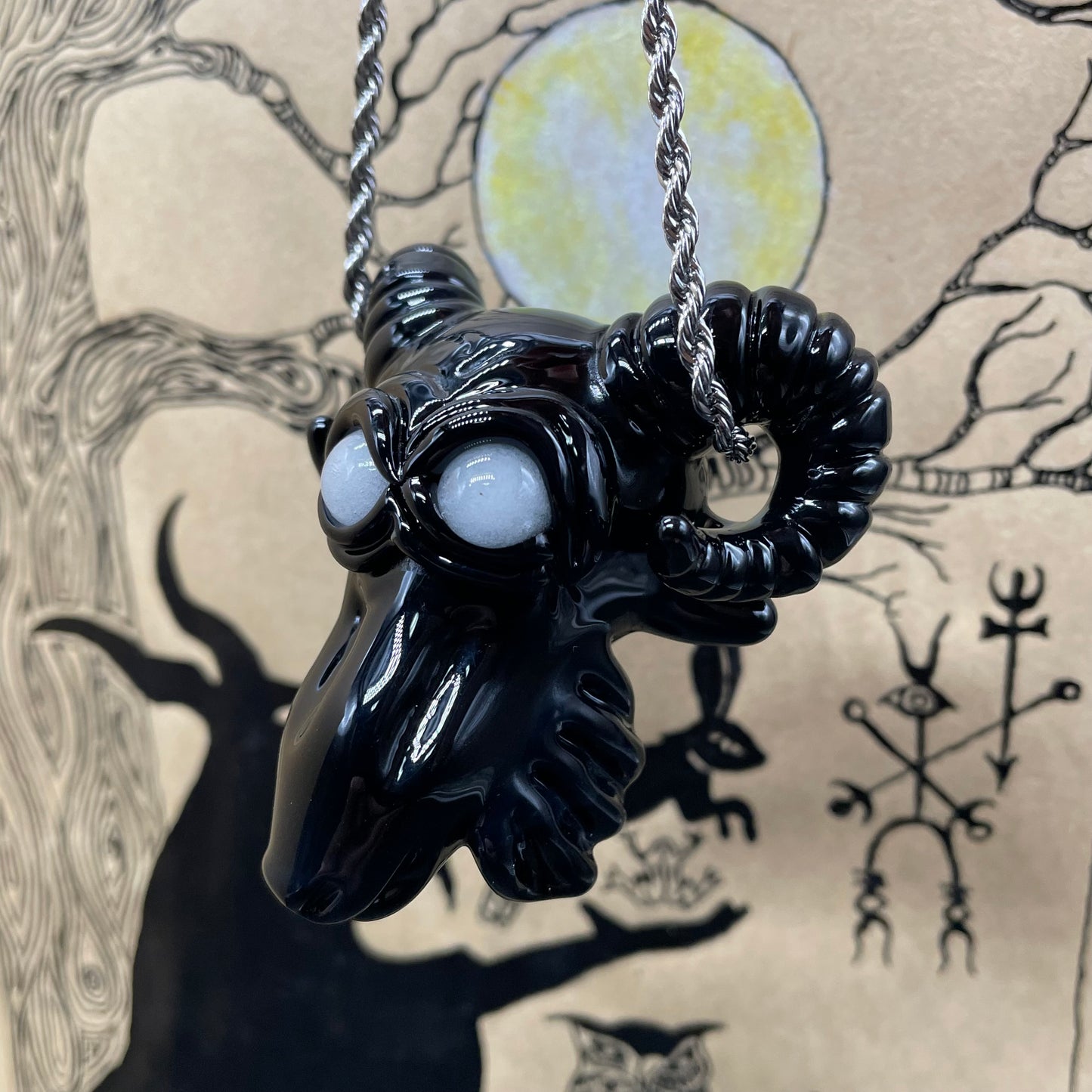 Hand-blown Black Philip pendant - Leviathan Glass original
