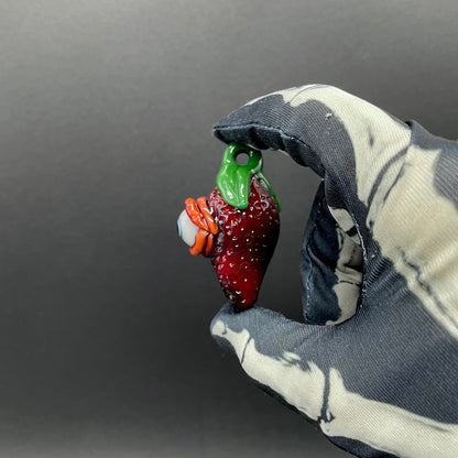 Hand-blown Cyclops strawberry pendant - Leviathan Glass original