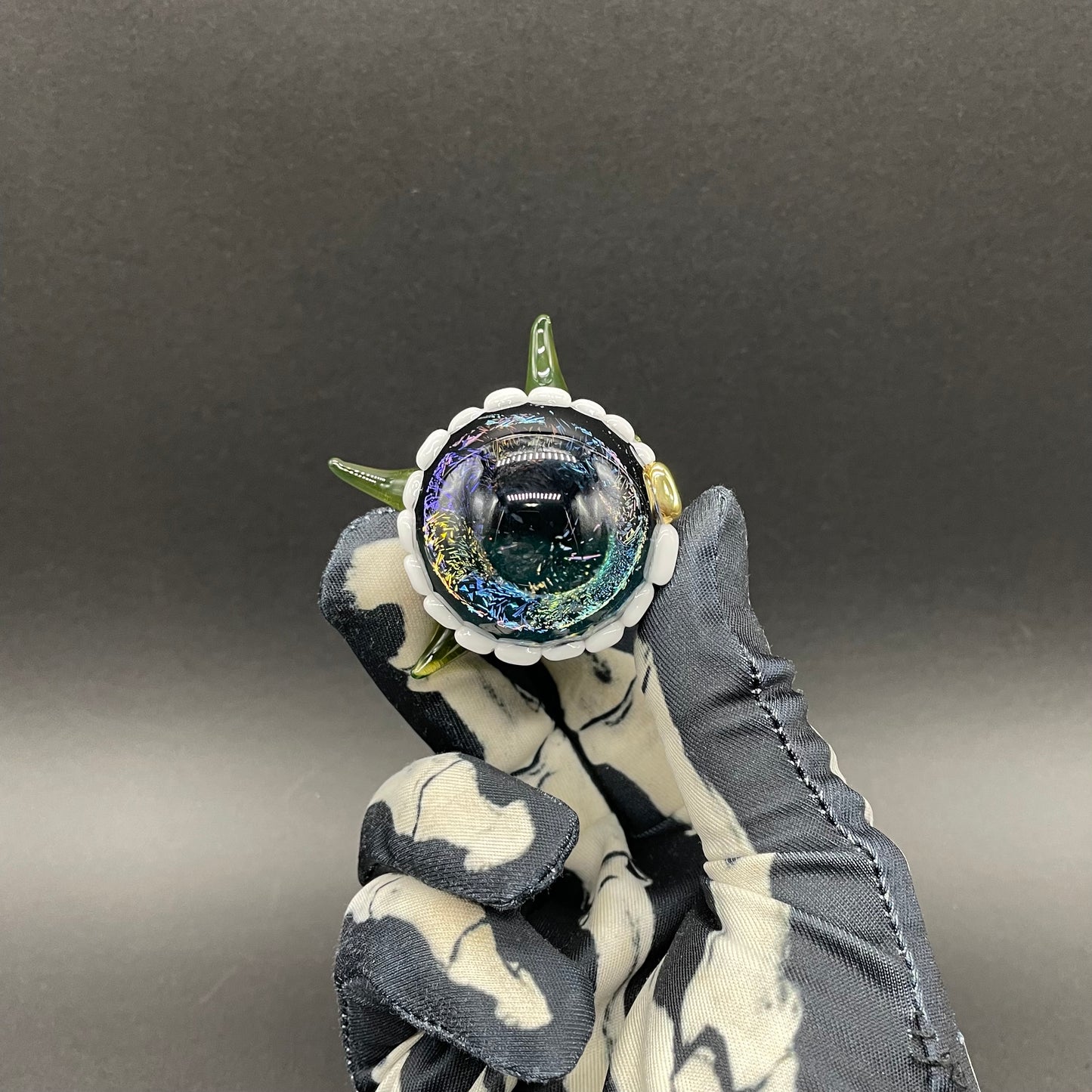 Hungry Dichroic marble detail view - premium glass art