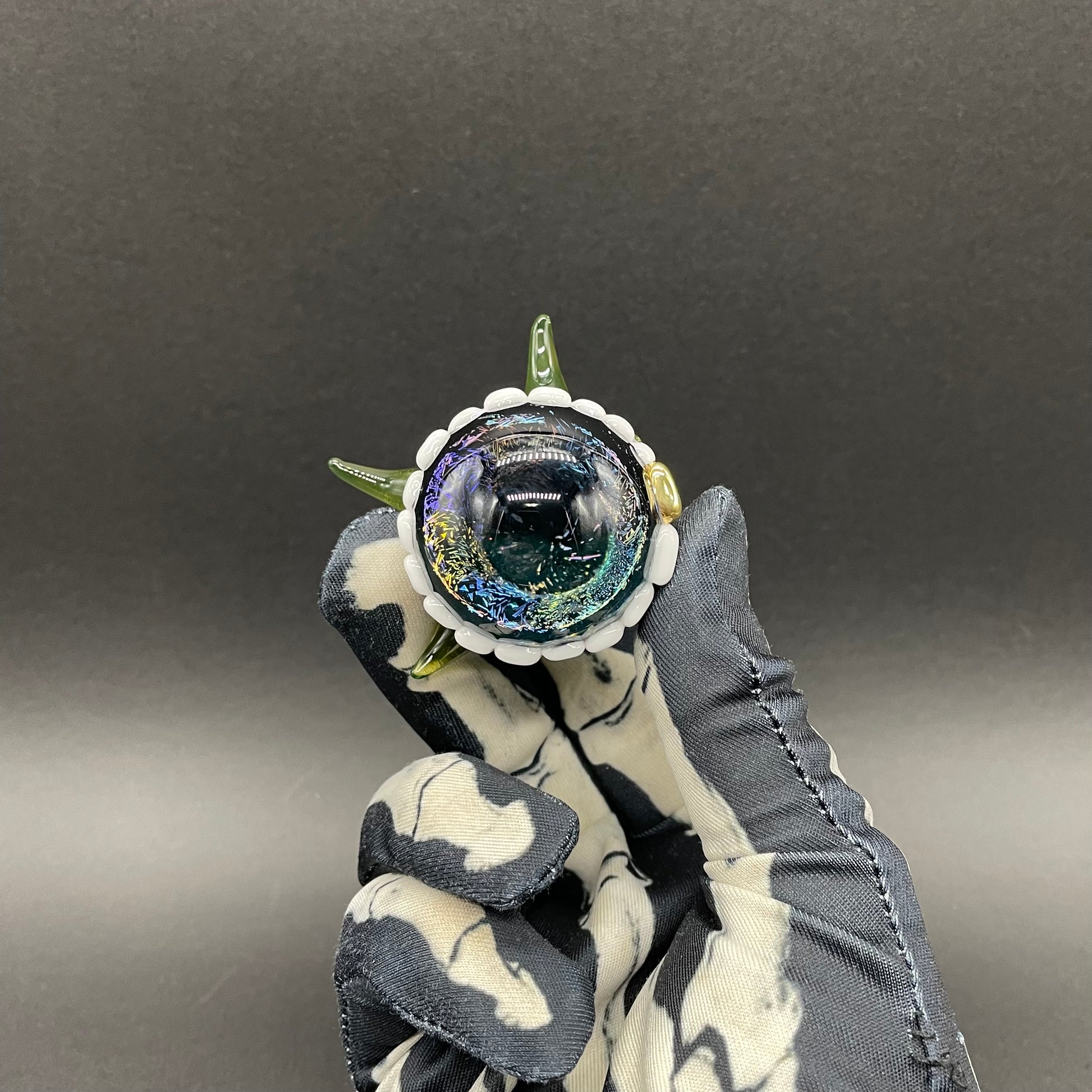 Hungry Dichroic marble detail view - premium glass art