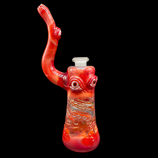 Hand-blown glass 14mm RED Removable Down Stem Rig by Leviathan Glass