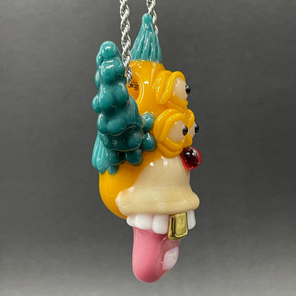 Krusty the clown glass pendant with opal tab by Leviathan Glass - artisan detail