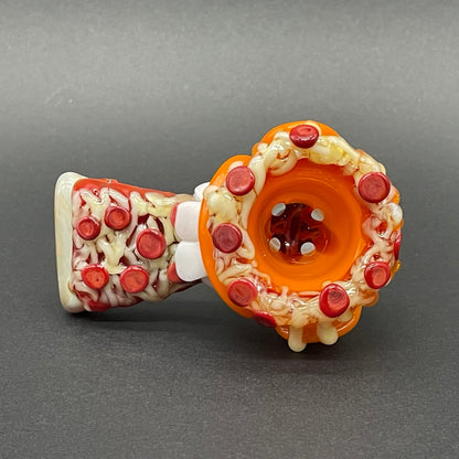 14mm 4 hole orange pizza fiend slide craftsmanship - artisan glass work