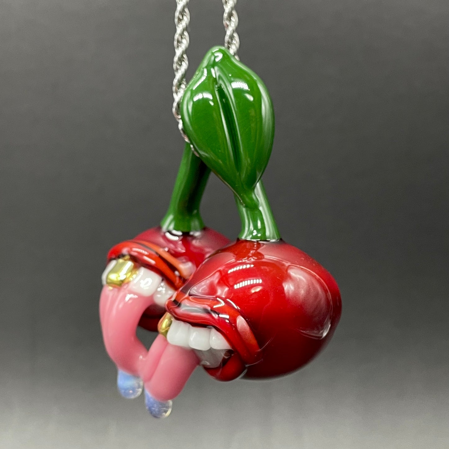 Artisan glass Cherry lover pendant - detailed craftsmanship