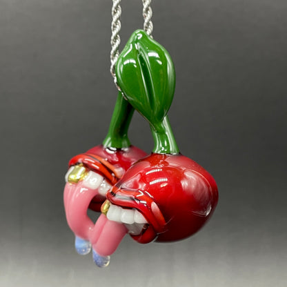 Artisan glass Cherry lover pendant - detailed craftsmanship
