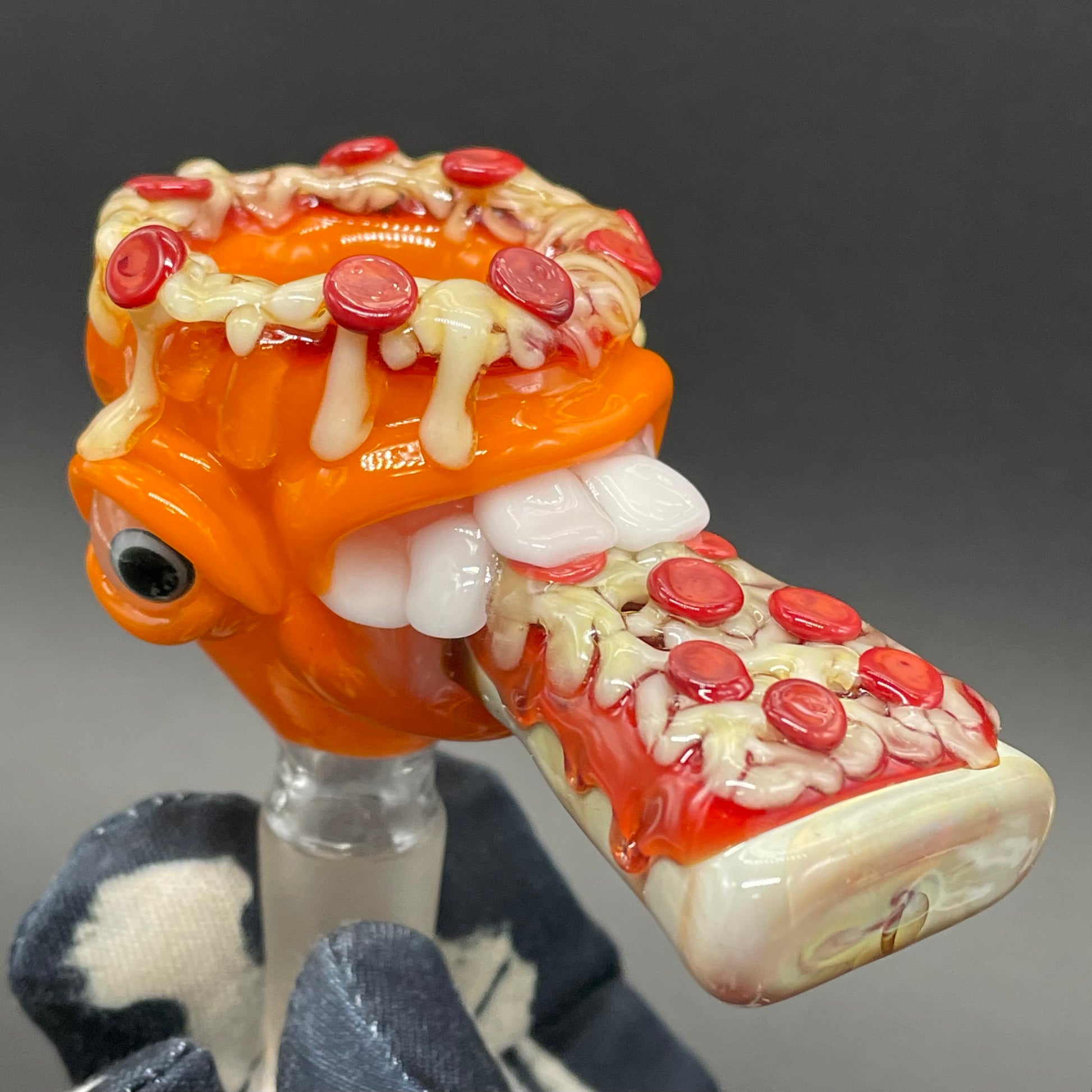 14mm 4 hole orange pizza fiend slide detail view - premium glass art