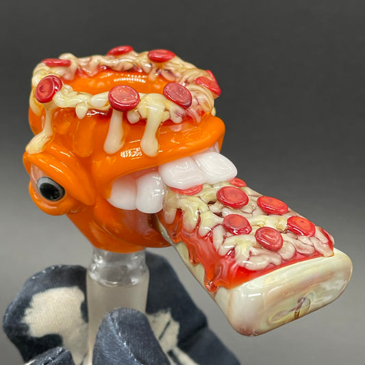 14mm 4 hole orange pizza fiend slide detail view - premium glass art