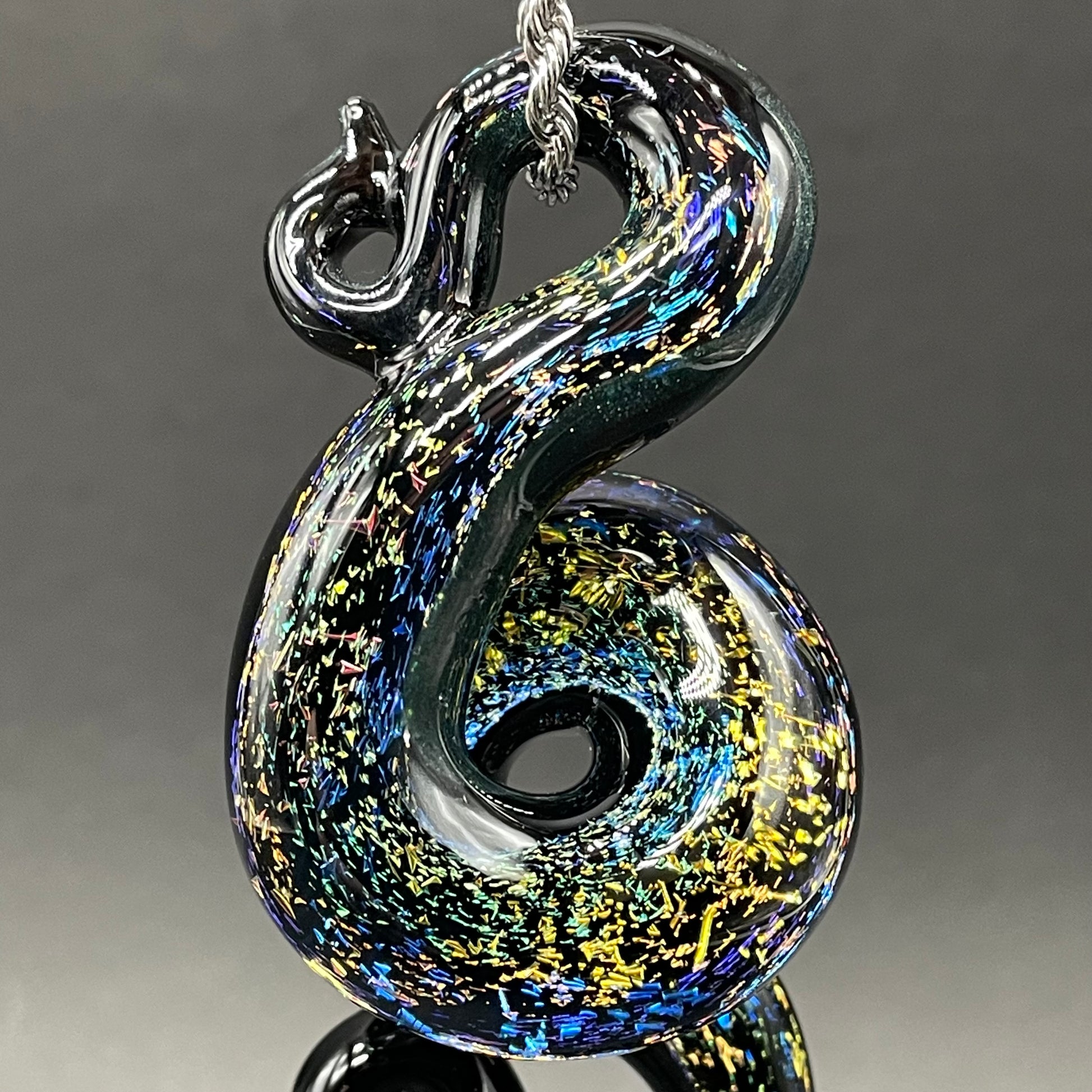 Leviathan Glass Dichroic rainbow sparkle snake pendant - hand-blown art