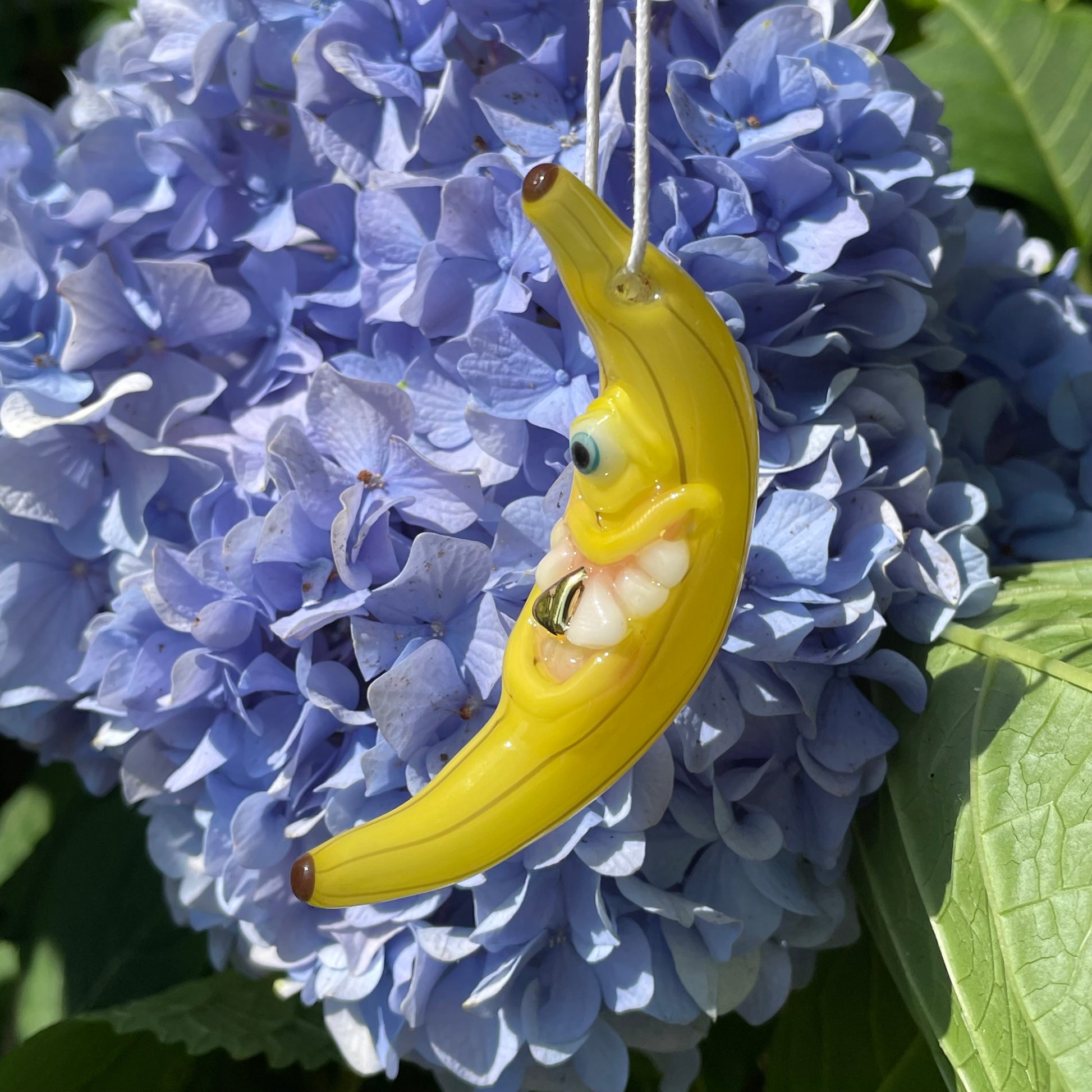 Banana pendant detail view - premium glass art