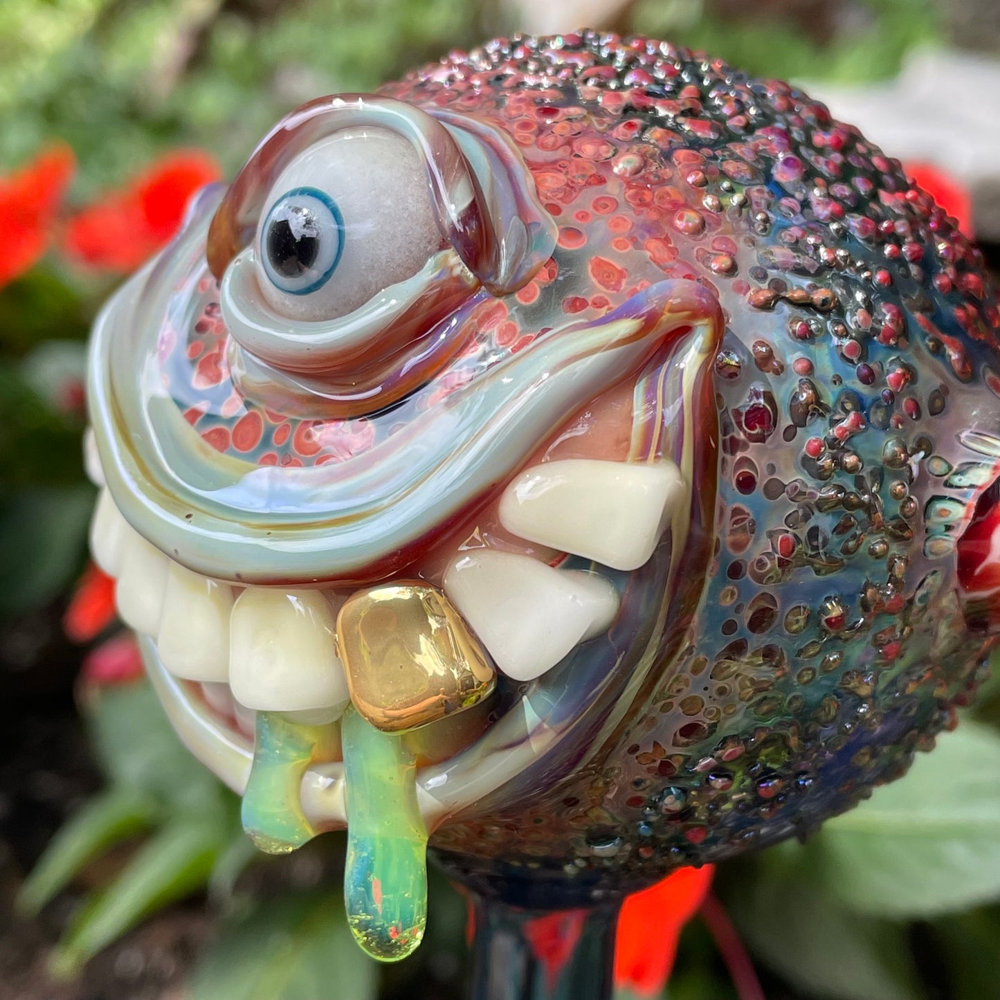 Hand blown glass monster watering globe