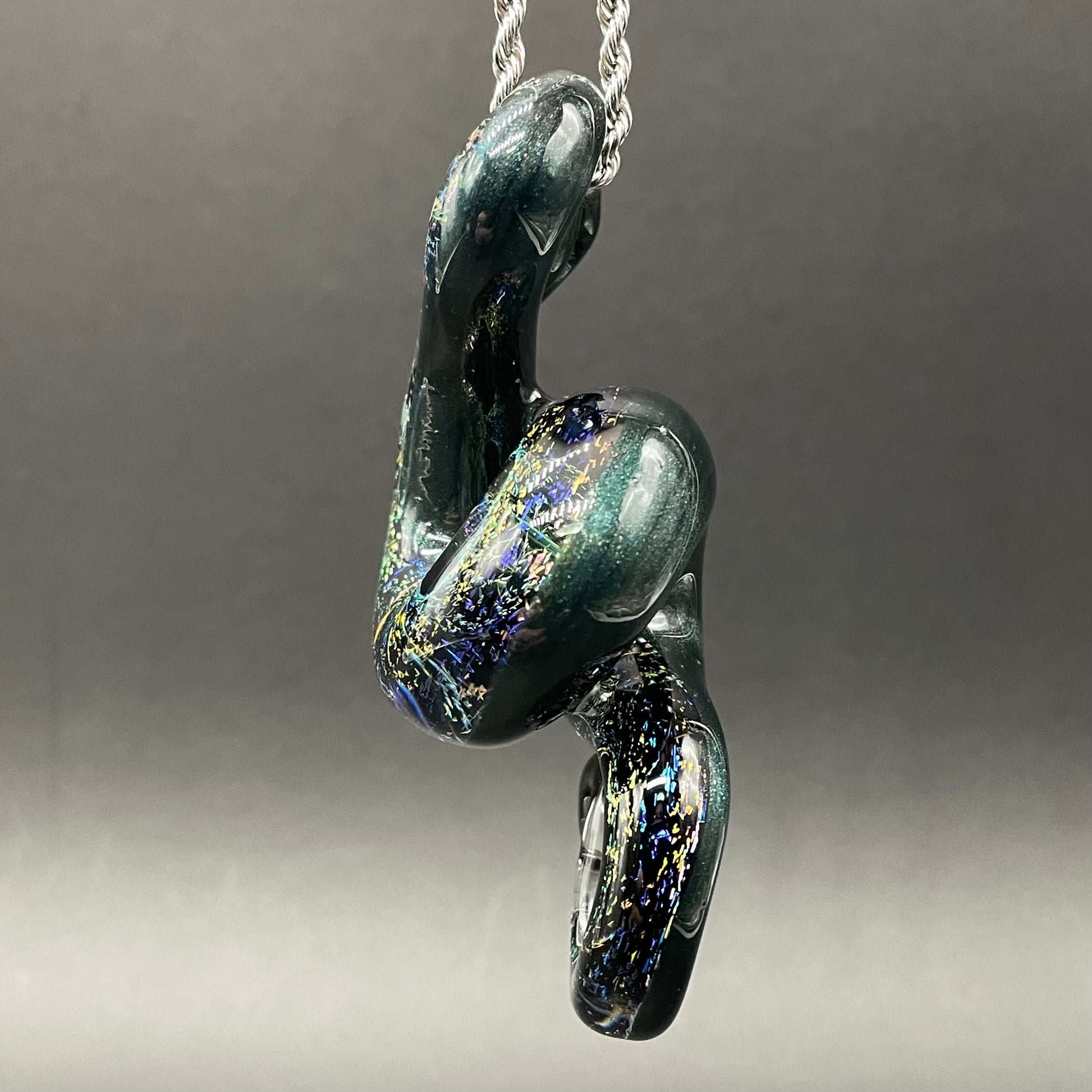 Hand-blown Dichroic rainbow sparkle snake pendant - Leviathan Glass original
