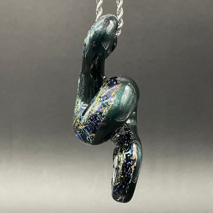 Hand-blown Dichroic rainbow sparkle snake pendant - Leviathan Glass original