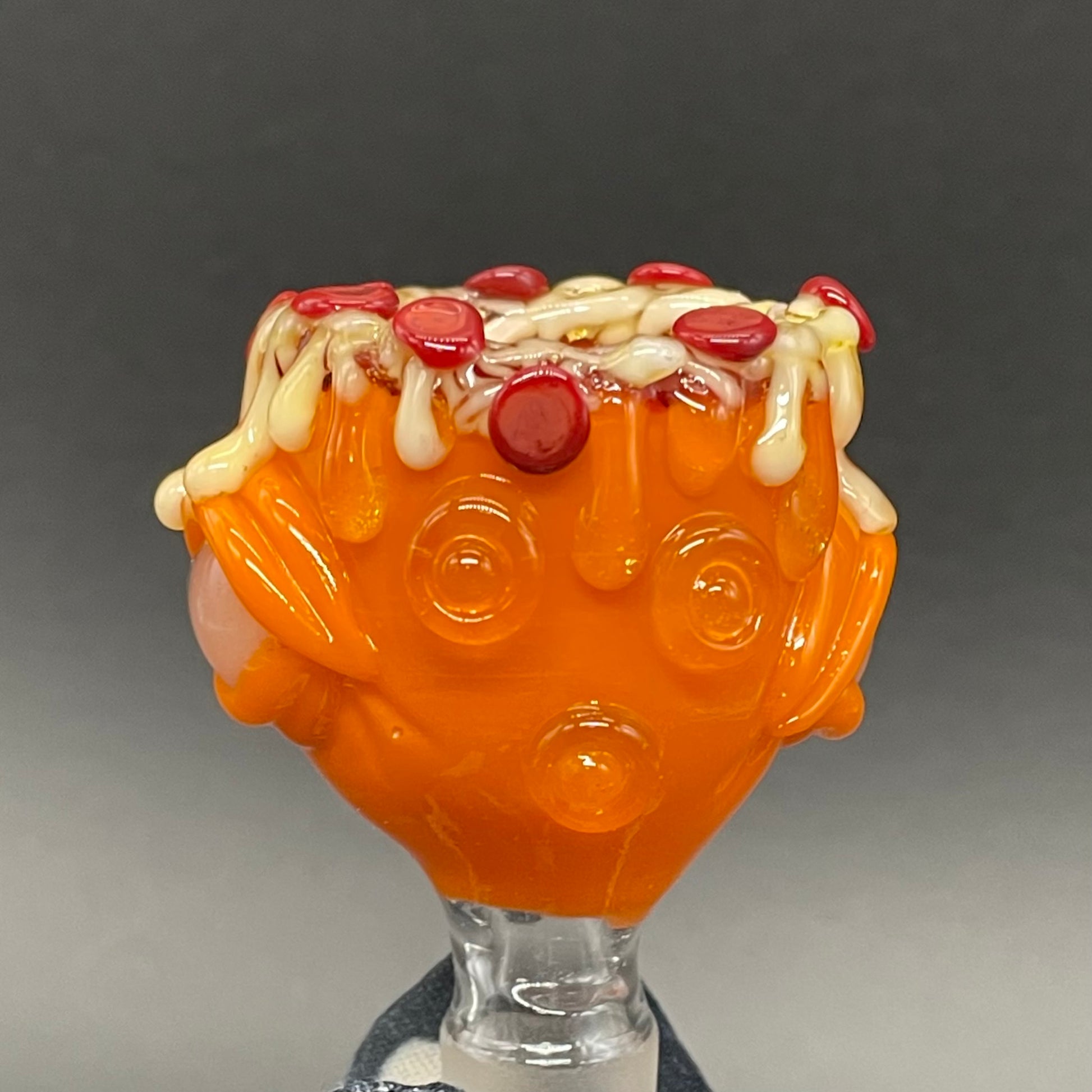 Hand-blown 14mm 4 hole orange pizza fiend slide - Leviathan Glass original