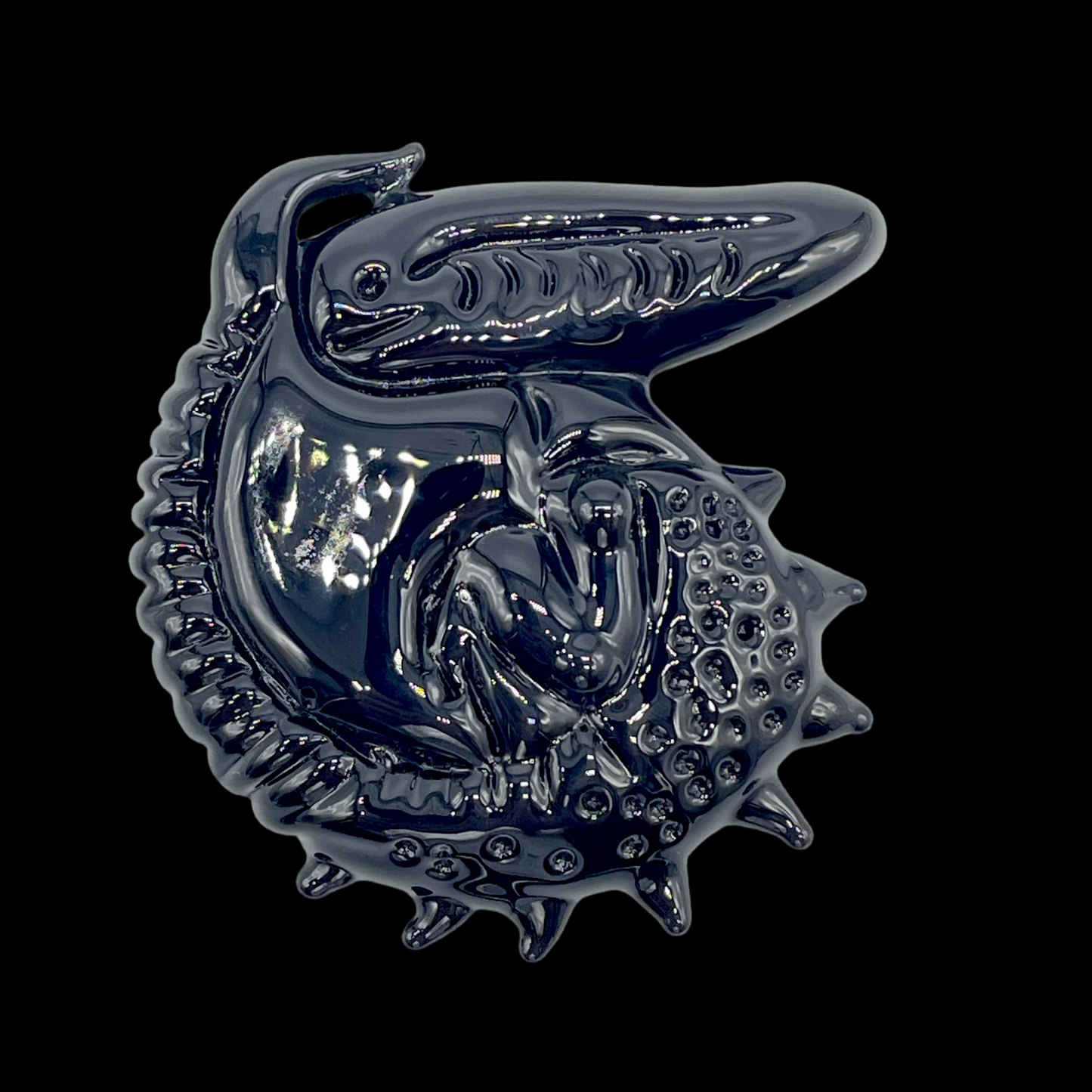 Hand-blown glass Xenomorph pendant by Leviathan Glass