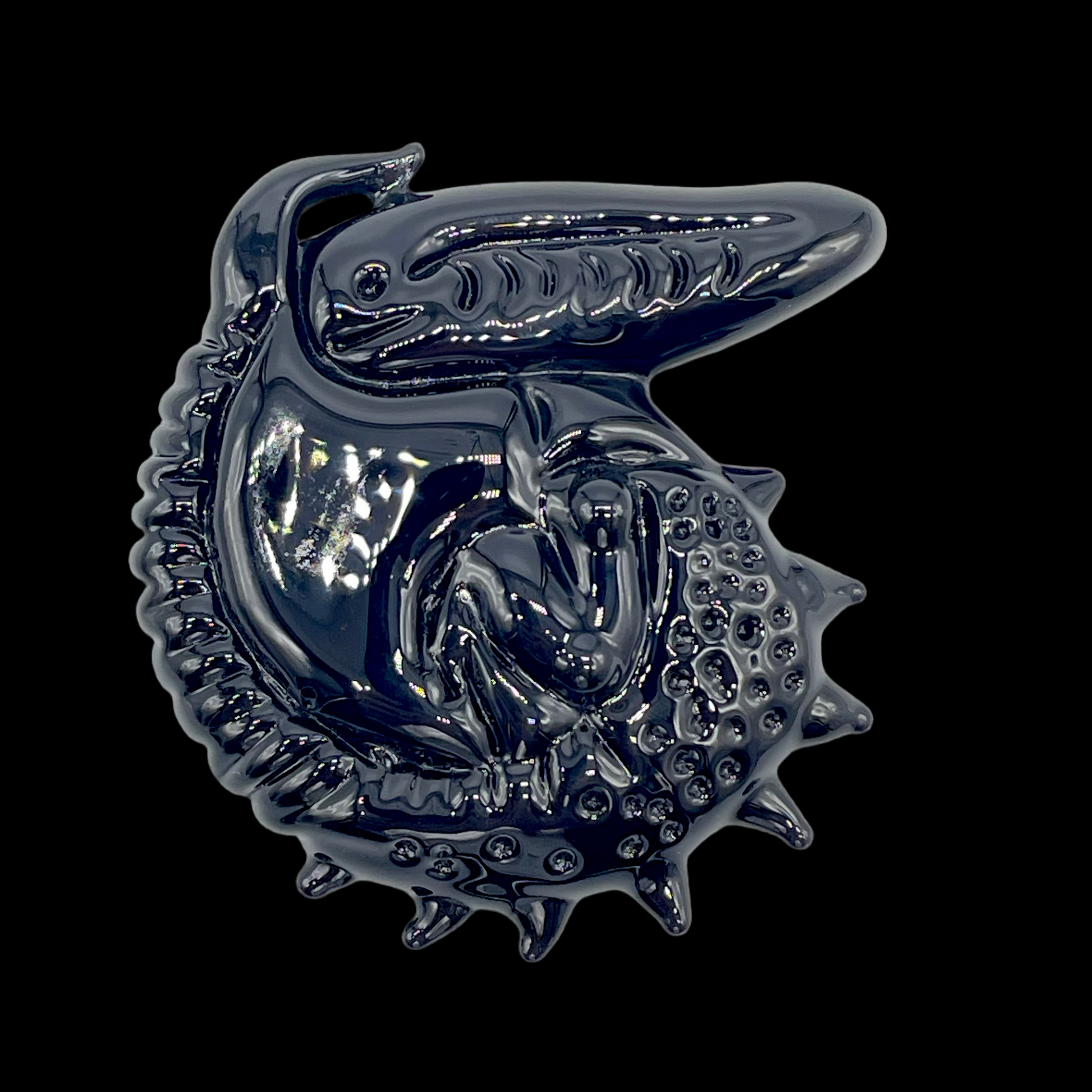 Hand-blown glass Xenomorph pendant by Leviathan Glass