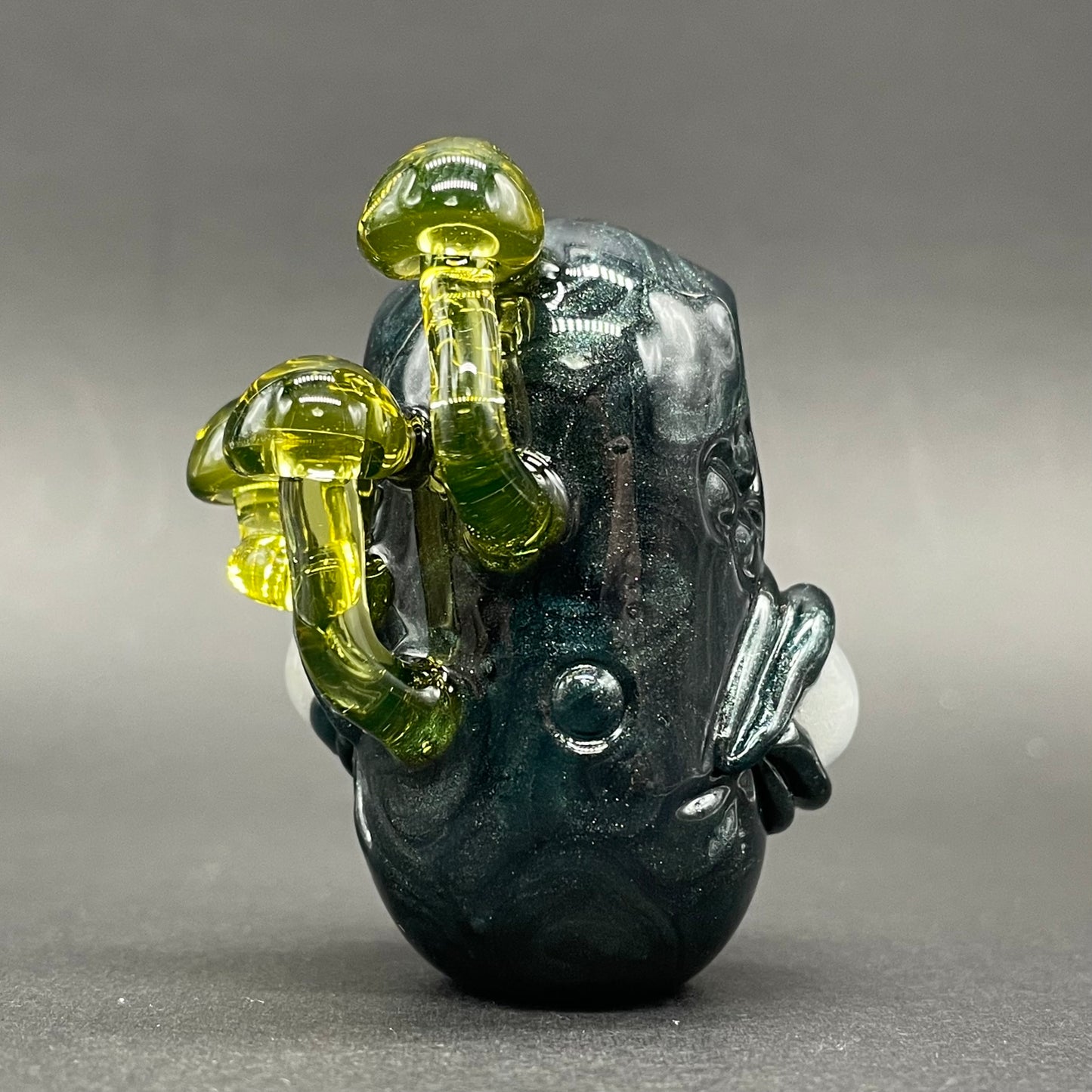 Screaming UV reactive mushroom monster pendant glass art - premium handcrafted piece