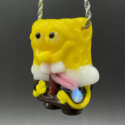 Close-up of Sponge bob square pants glass pendant - handcrafted glass