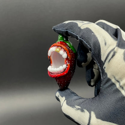 Screaming strawberry glass pendant